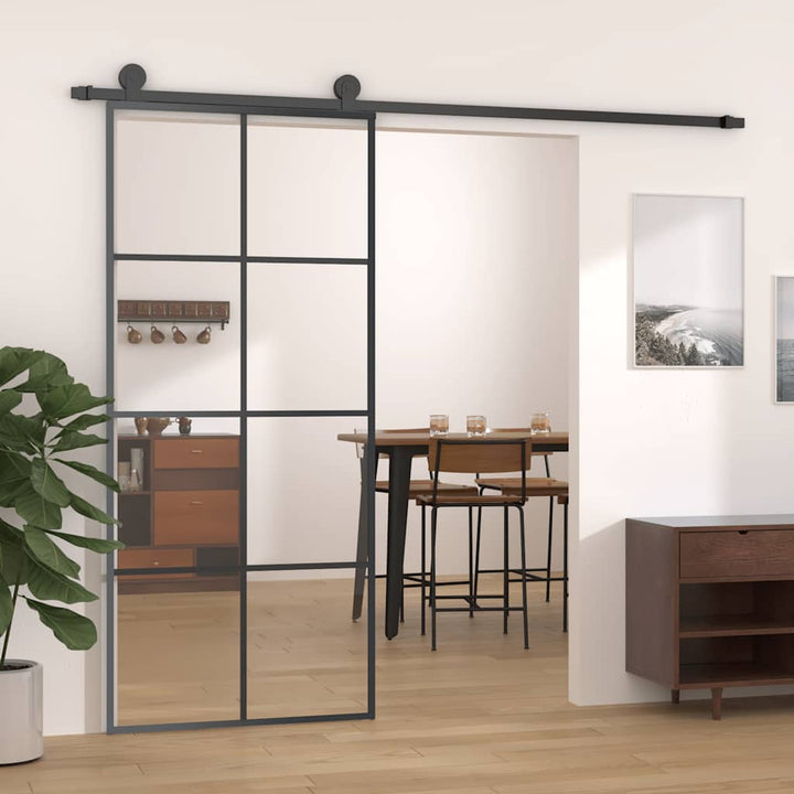 skydedør 90x205 cm sikkerhedsglas og aluminium sort