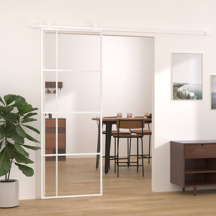 skydedør 76x205 cm hærdet glas og aluminium hvid