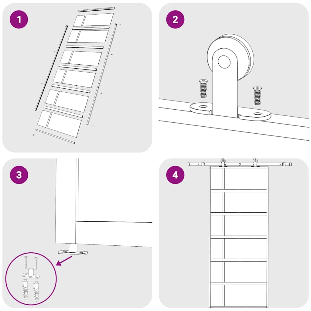 skydedør 90x205 cm hærdet matteret glas og aluminium hvid