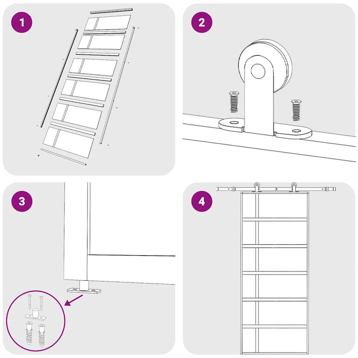 skydedør 90x205 cm hærdet matteret glas og aluminium hvid