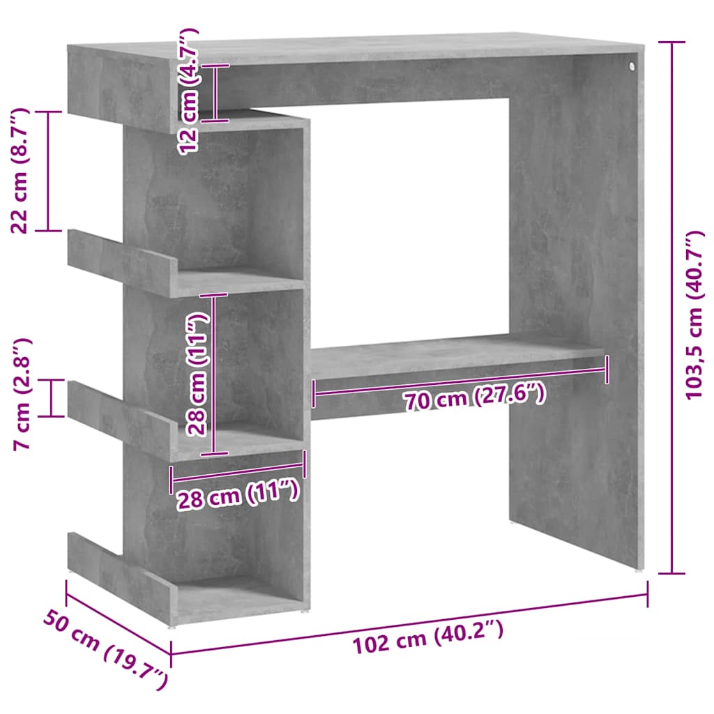 barbord m. stativ 100x50x101,5 cm konstrueret træ betongrå