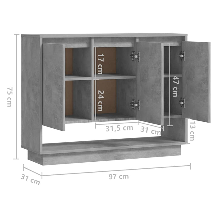 skænk 97x31x75 cm konstrueret træ betongrå