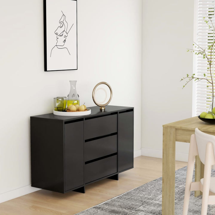 skænk med 3 skuffer 120x41x75 cm konstrueret træ sort