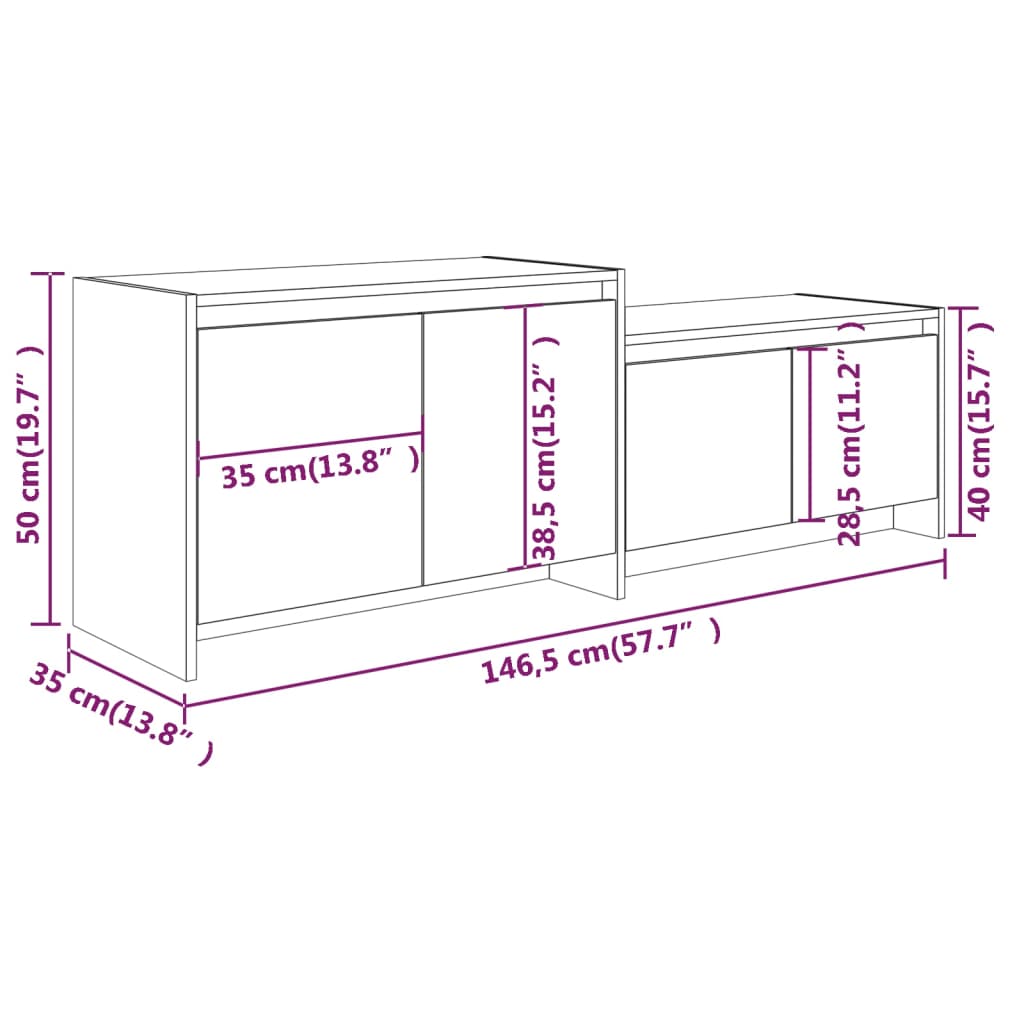 tv-bord 146,5x35x50 cm konstrueret træ sonoma-eg