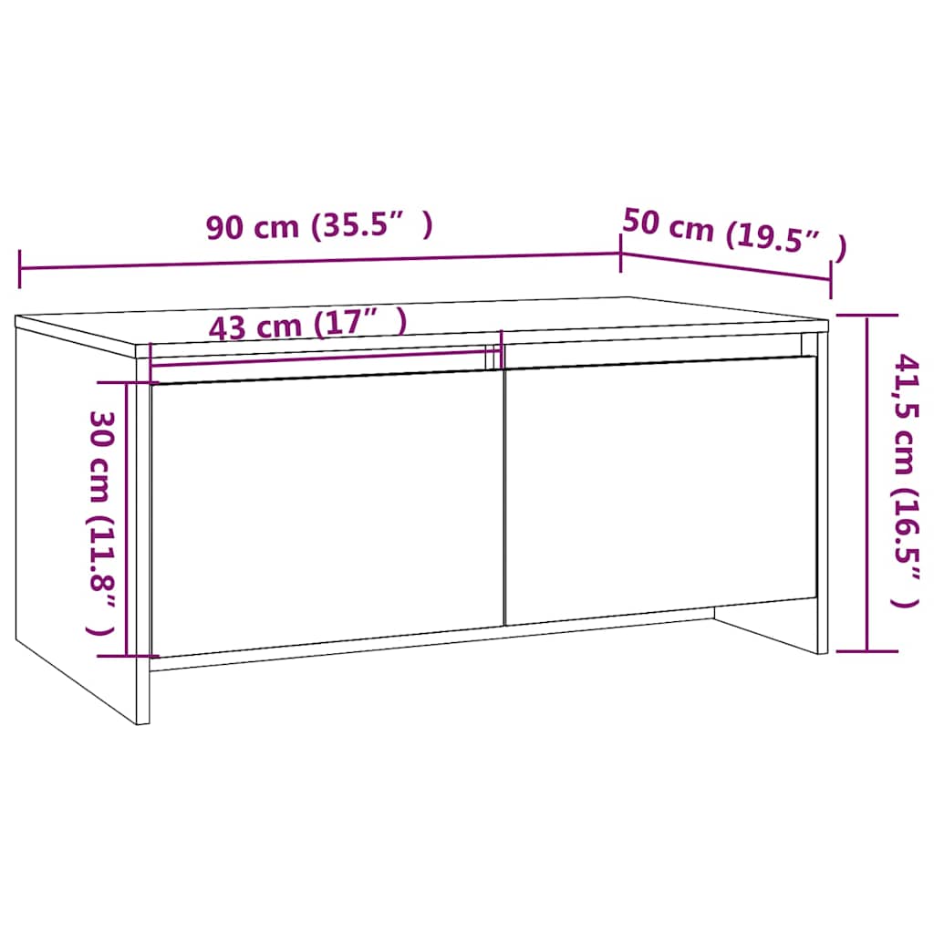 sofabord 90x50x41,5 cm konstrueret træ hvid