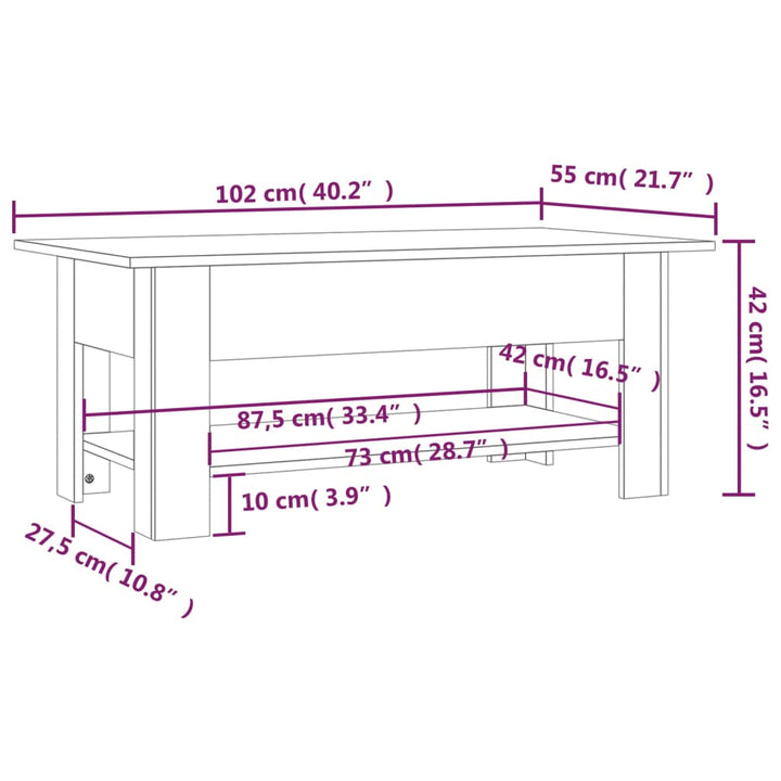 sofabord 102x55x42 cm konstrueret træ hvid