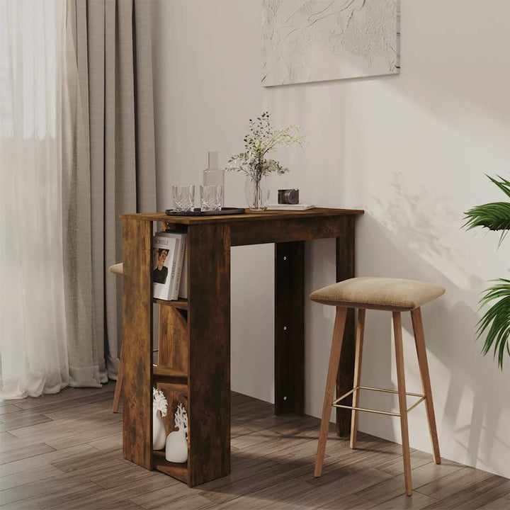 barbord m. hylde 102x50x103,5 cm konstrueret træ røget eg