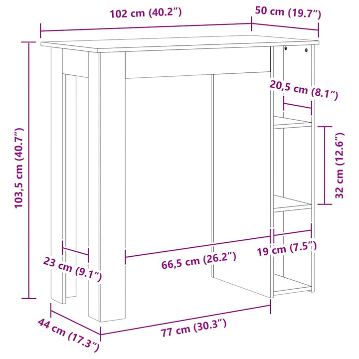 barbord m. hylde 102x50x103,5 cm konstrueret træ grå sonoma-eg