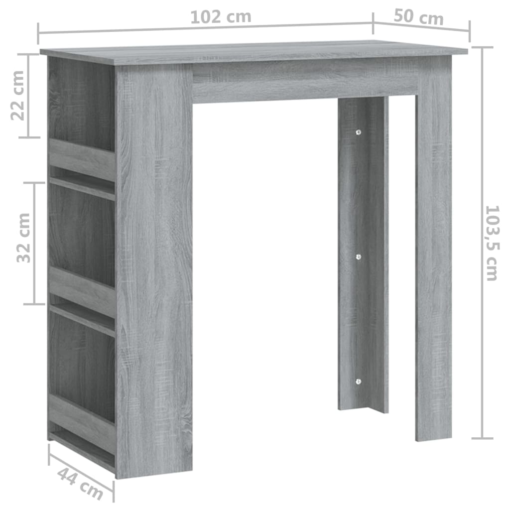 barbord m. opbevaring 102x50x103,5cm konstrueret træ grå sonoma