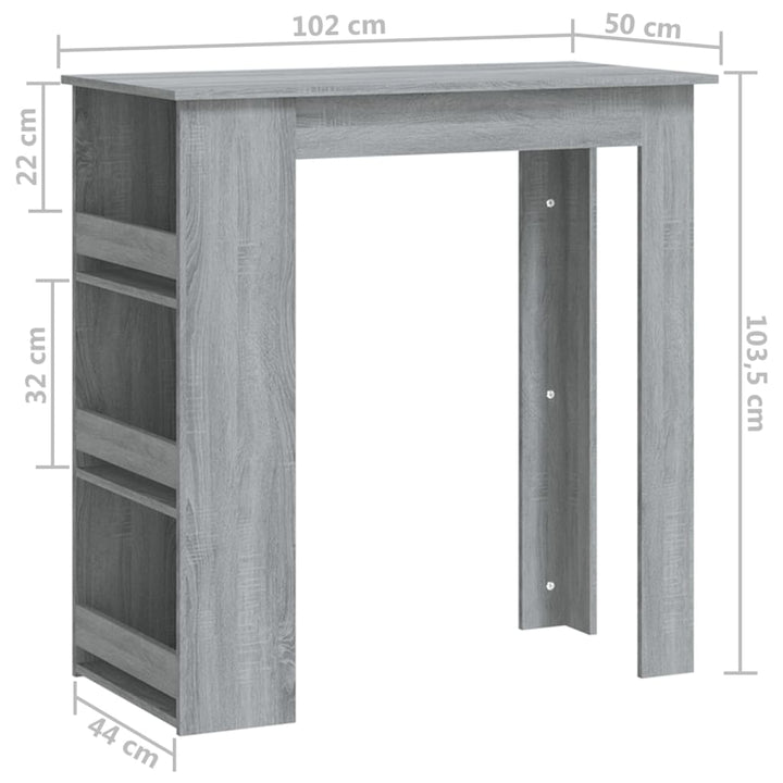 barbord m. opbevaring 102x50x103,5cm konstrueret træ grå sonoma