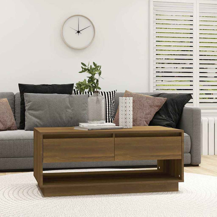 sofabord 102,5x55x44 cm konstrueret træ brun egetræ