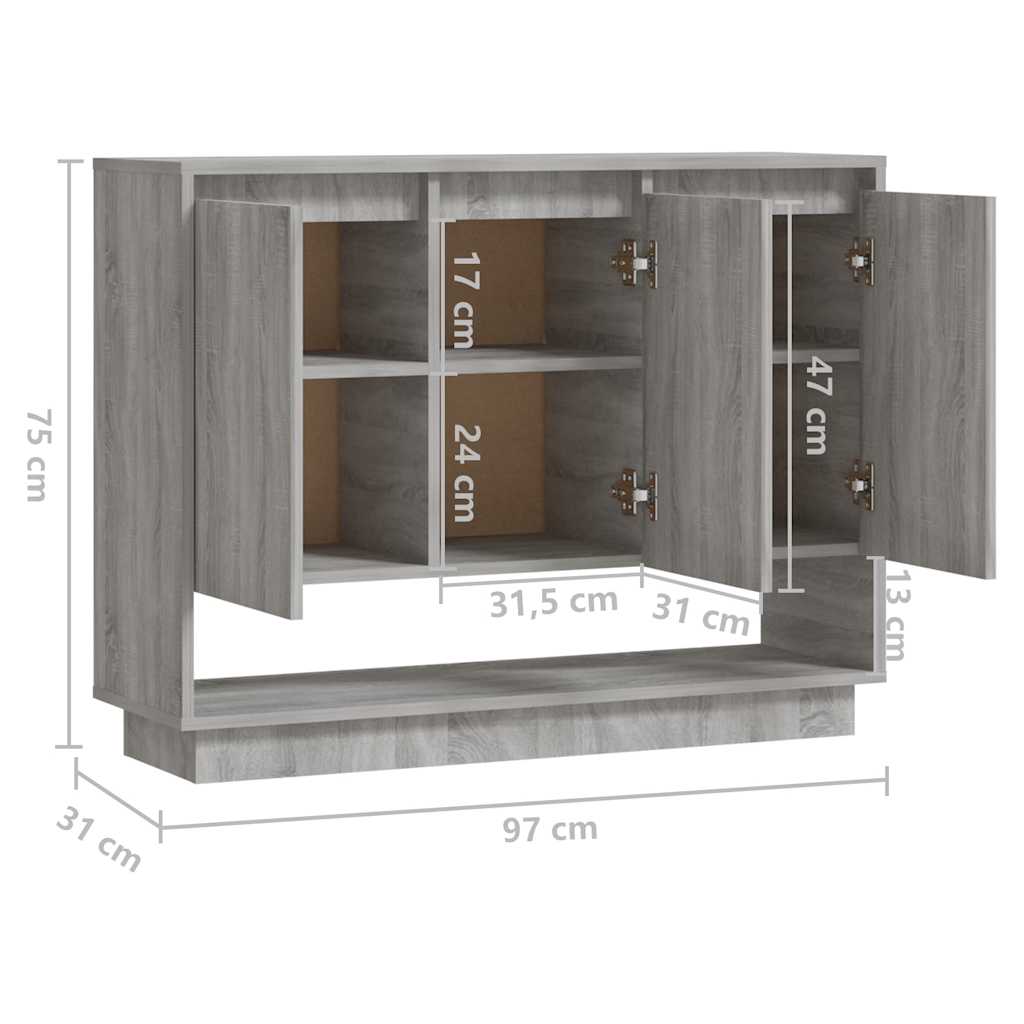 skænk 97x31x75 cm konstrueret træ grå sonoma-eg
