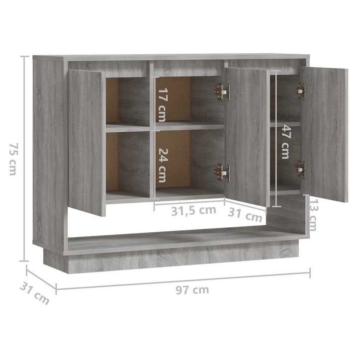 skænk 97x31x75 cm konstrueret træ grå sonoma-eg