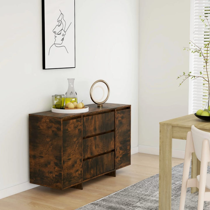 skænk med 3 skuffer 120x41x75 cm konstrueret træ røget egetræ