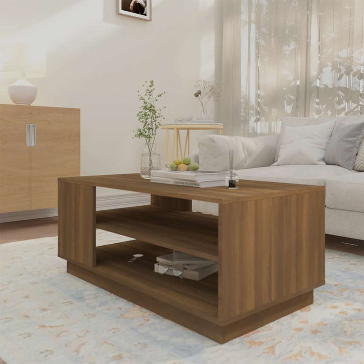 sofabord 102x55x43 cm konstrueret træ brun egetræsfarve