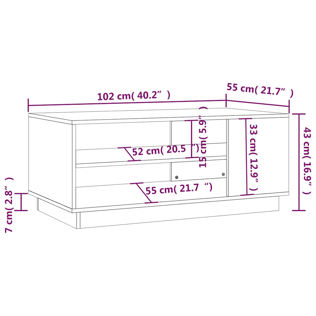 sofabord 102x55x43 cm konstrueret træ brun egetræsfarve
