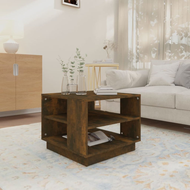 sofabord 55x55x43 cm konstrueret træ røget egetræsfarve