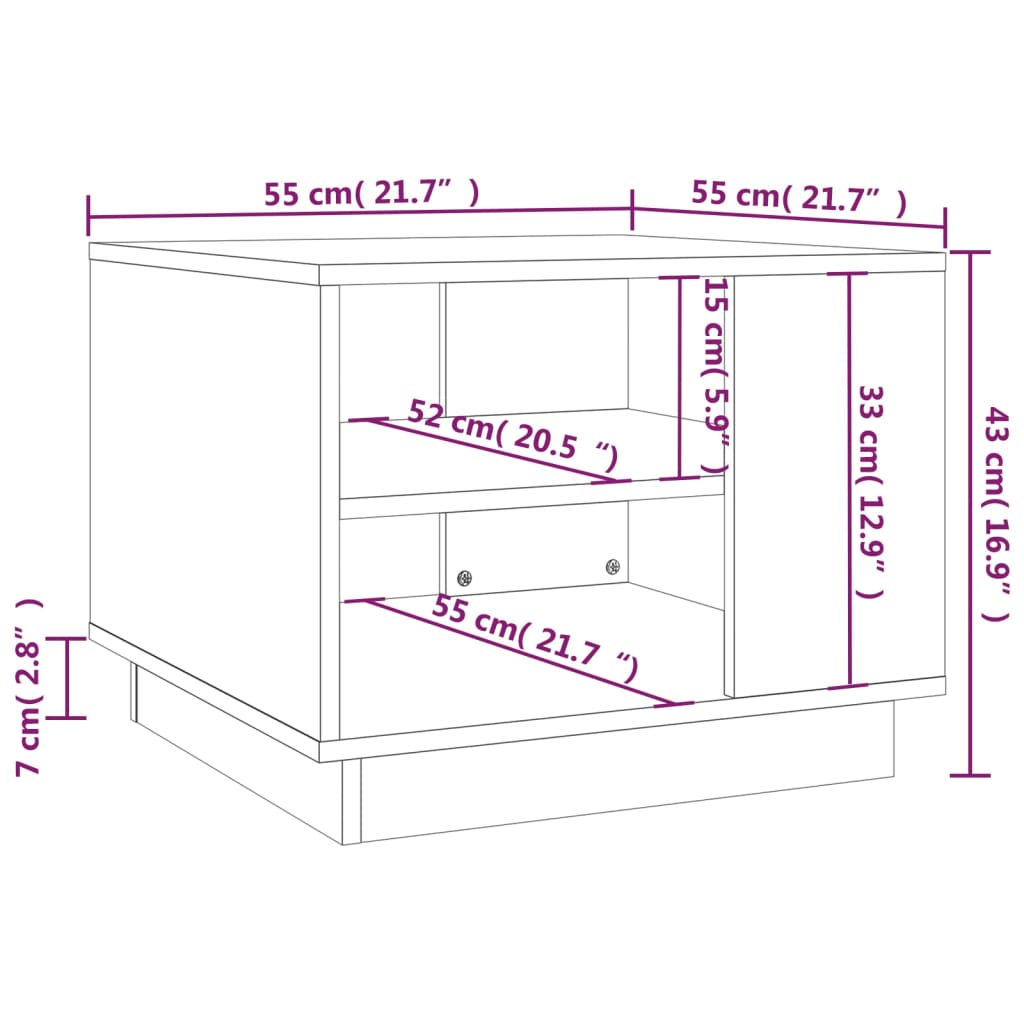 sofabord 55x55x43 cm konstrueret træ røget egetræsfarve