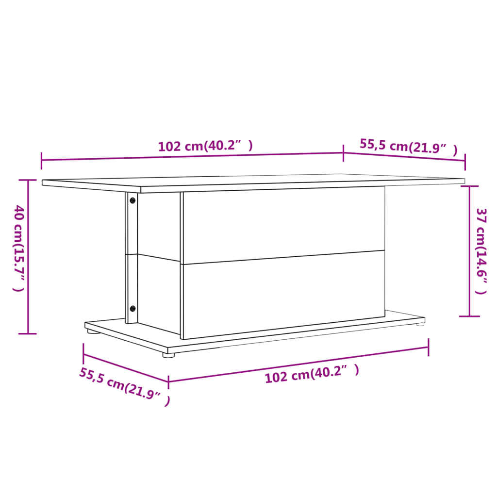 sofabord 102x55,5x40 cm konstrueret træ brun egetræsfarve