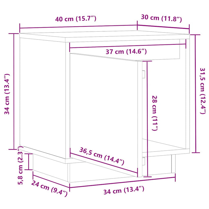 sengebord 40x30x40 cm massivt fyrretræ hvid