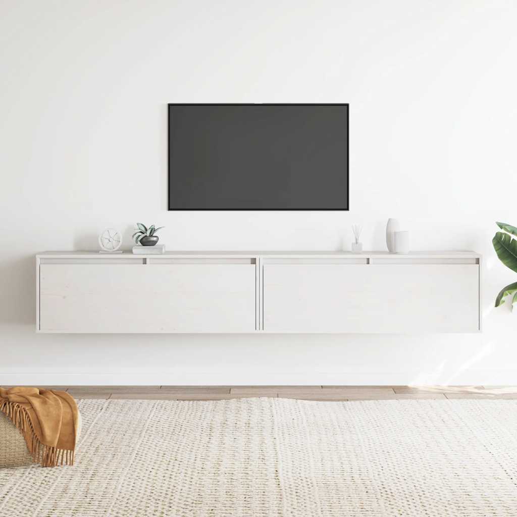vægskabe 2 stk. 100x30x35 cm massivt fyrretræ hvid
