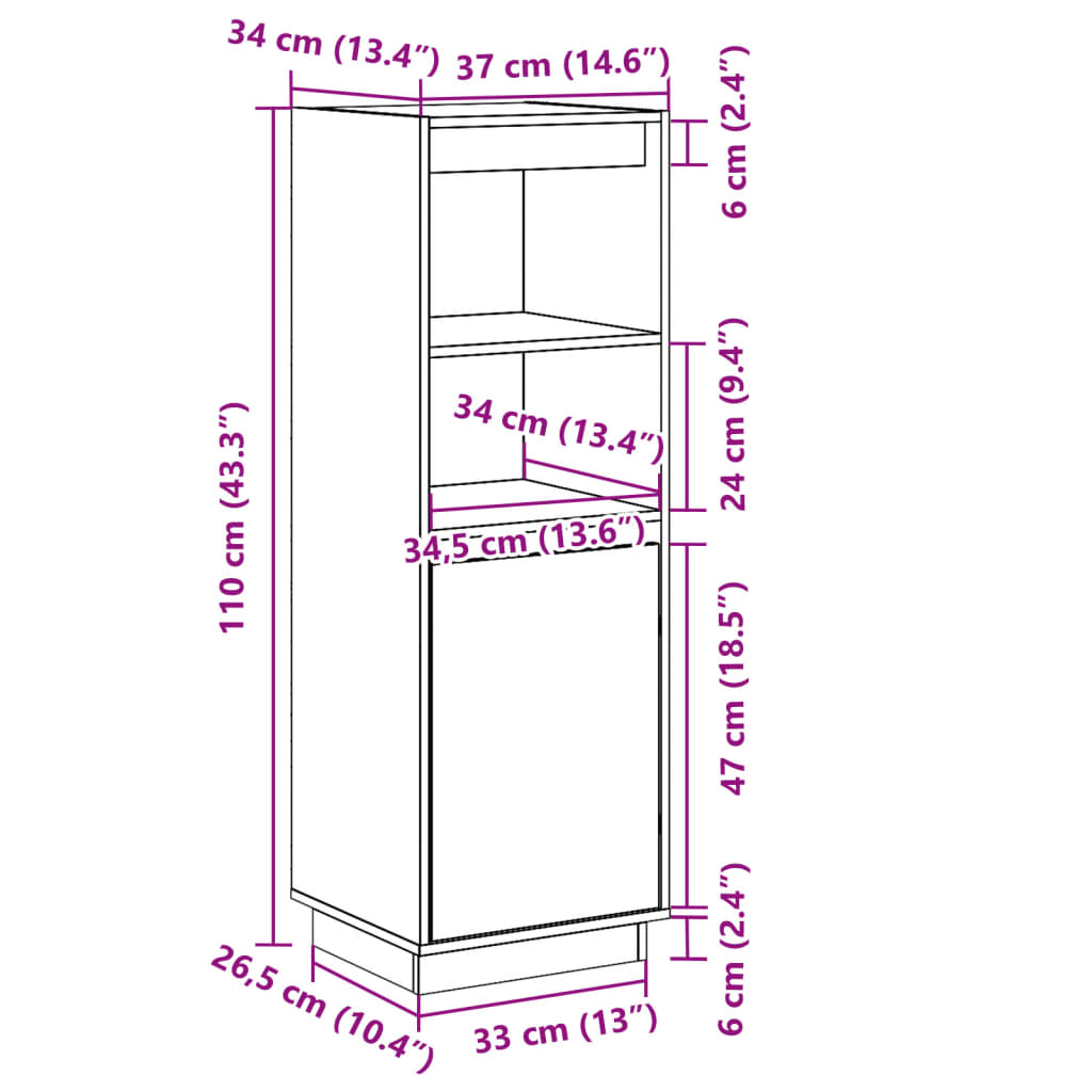 skænk 37x34x110 cm massivt fyrretræ grå