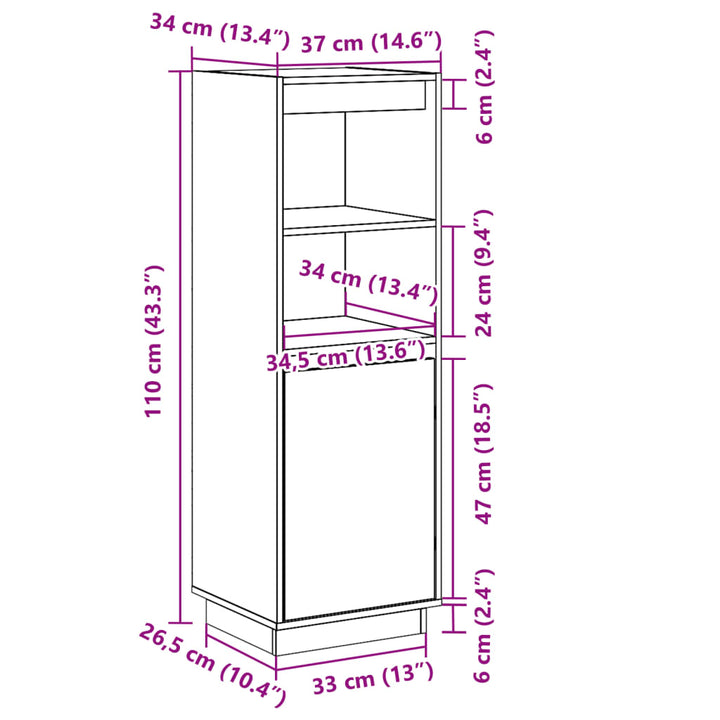 skænk 37x34x110 cm massivt fyrretræ gyldenbrun