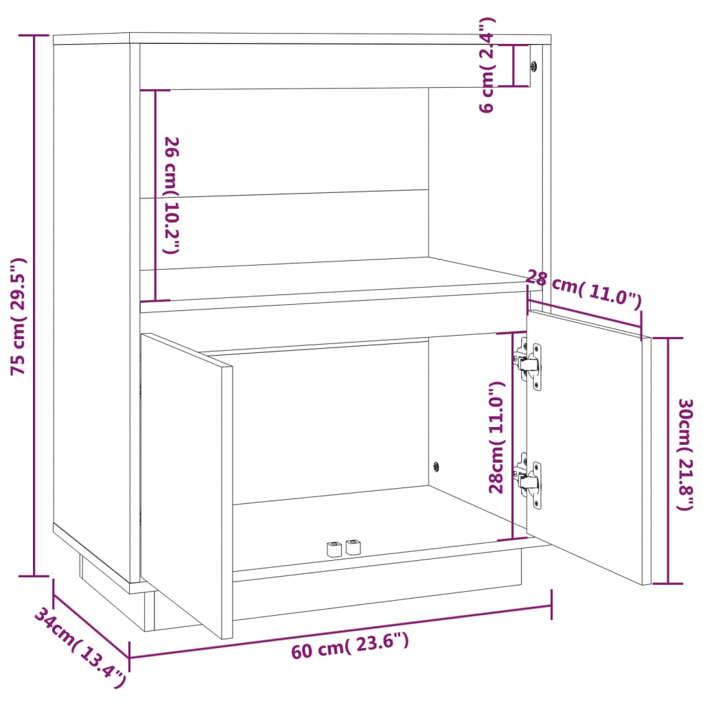 skænk 60x34x75 cm massivt fyrretræ grå