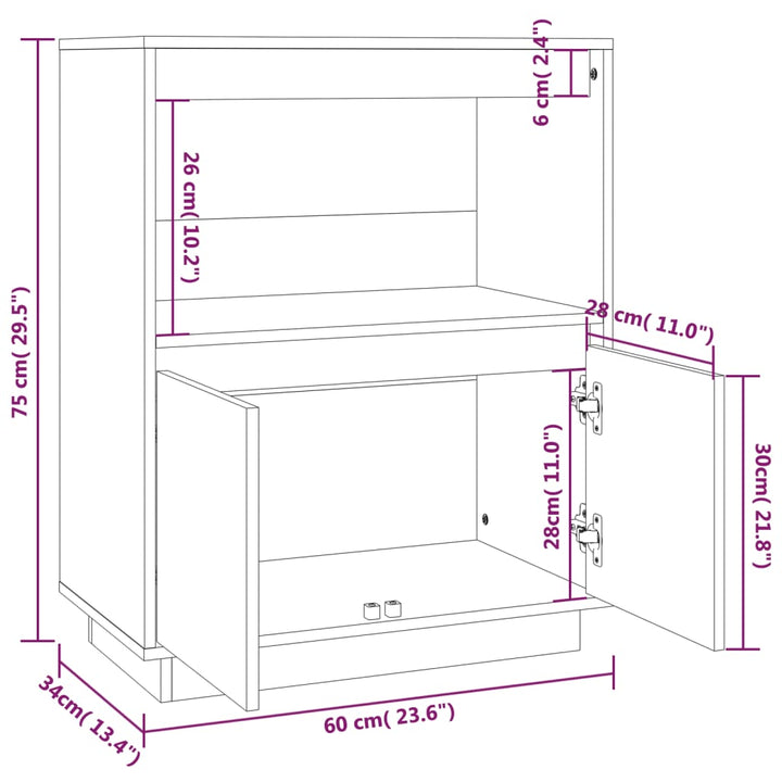 skænk 60x34x75 cm massivt fyrretræ grå