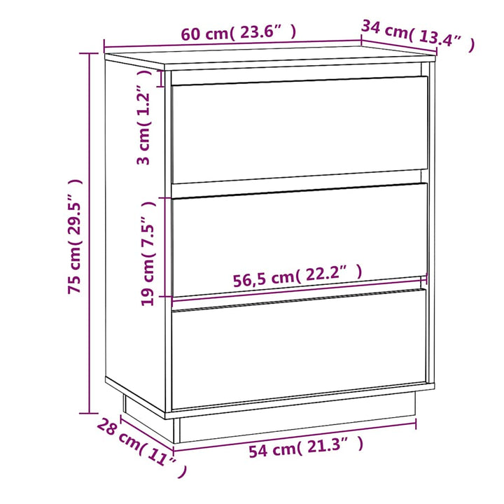 skænk 60x34x75 cm massivt fyrretræ hvid