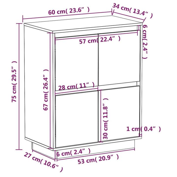 skænk 60x34x75 cm massivt fyrretræ hvid
