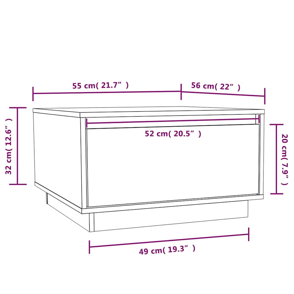 sofabord 55x56x32 cm massivt fyrretræ hvid