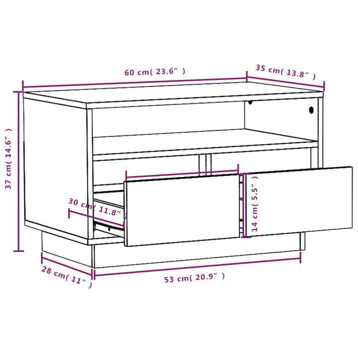 tv-bord 60x35x37 cm massivt fyrretræ