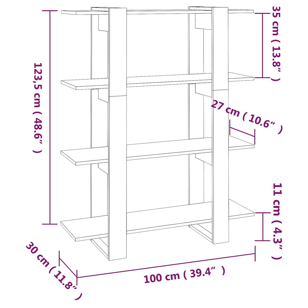 bogreol/rumdeler 100x30x123,5 cm sonoma-eg