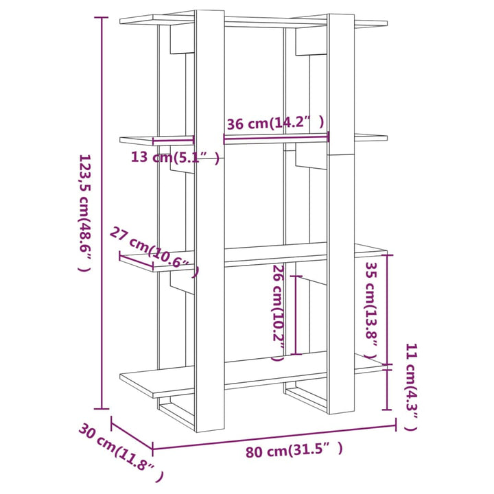 bogreol/rumdeler 80x30x123,5 cm sort