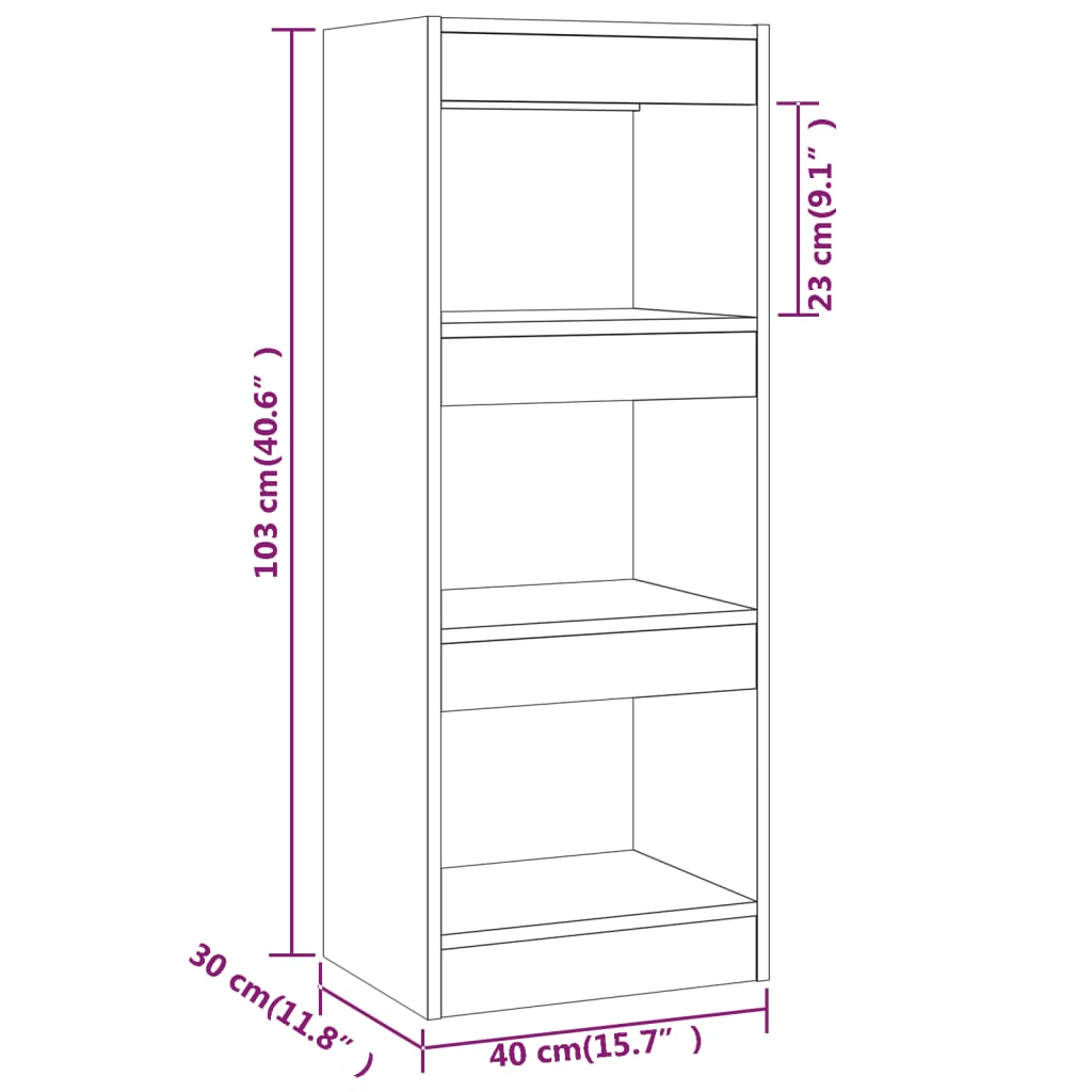 bogreol/rumdeler 40x30x103 cm konstrueret træ hvid