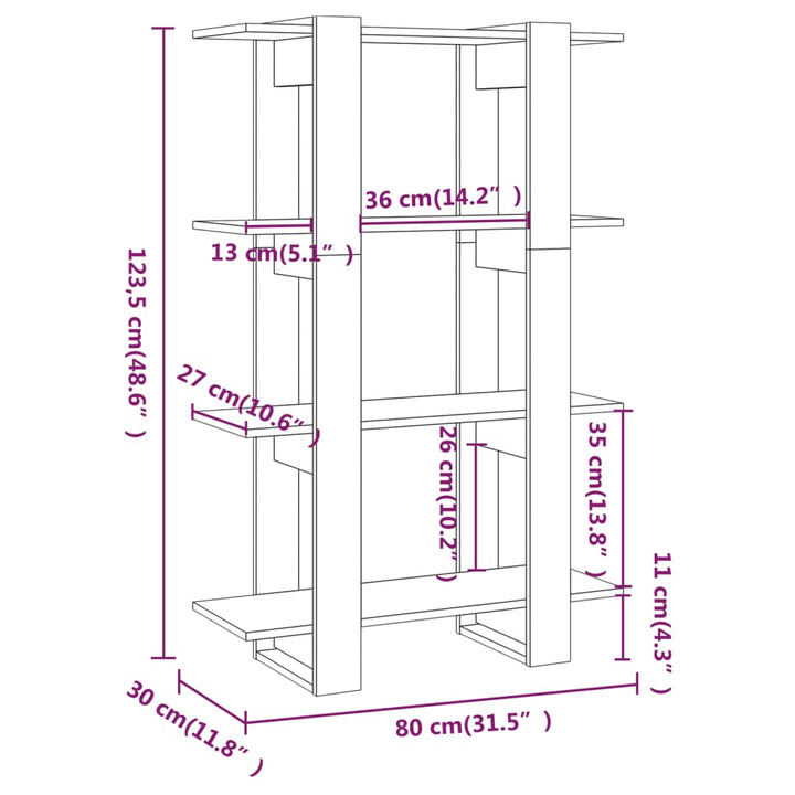 bogreol/rumdeler 80x30x123,5 cm grå sonoma-eg