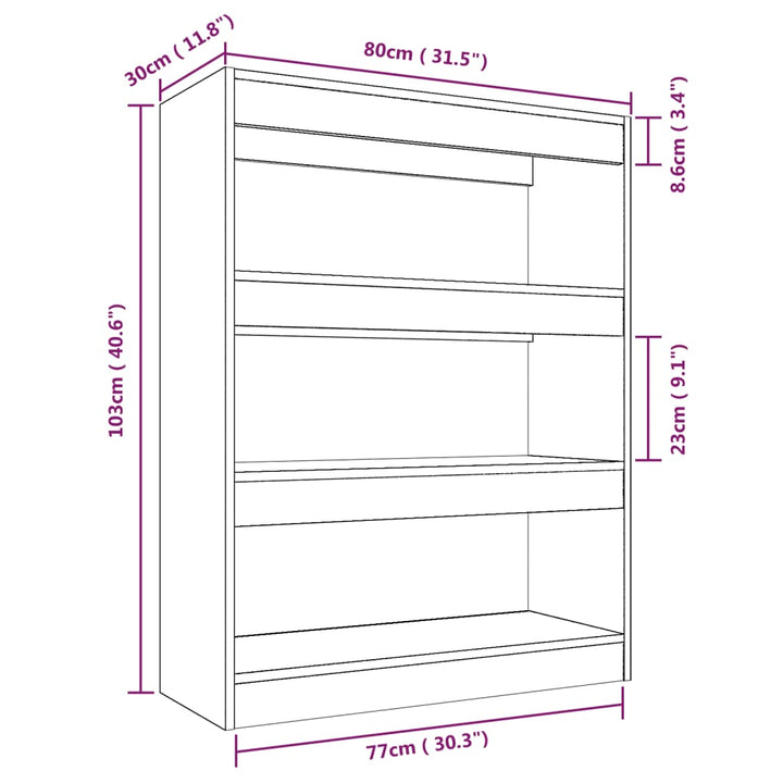 bogreol/rumdeler 80x30x103 cm konstrueret træ røget egetræ