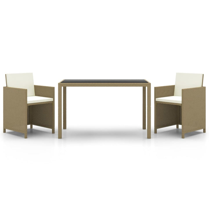 spisebordssæt til haven 3 dele med hynder polyrattan beige