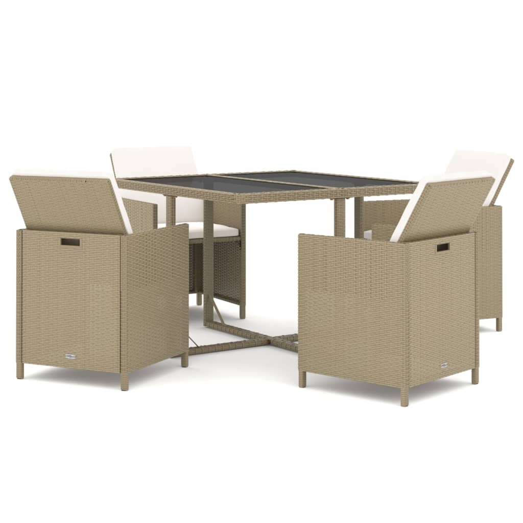 spisebordssæt til haven 5 dele med hynder polyrattan beige