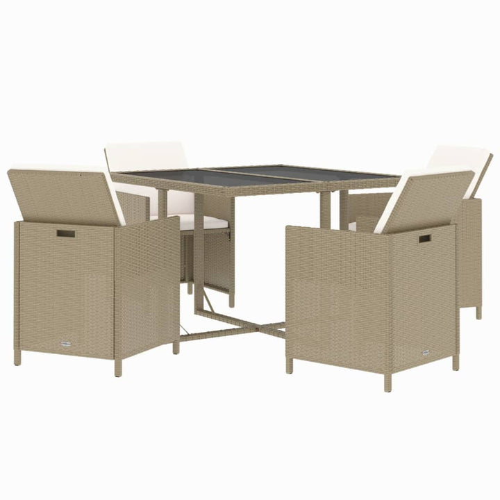 spisebordssæt til haven 5 dele med hynder polyrattan beige
