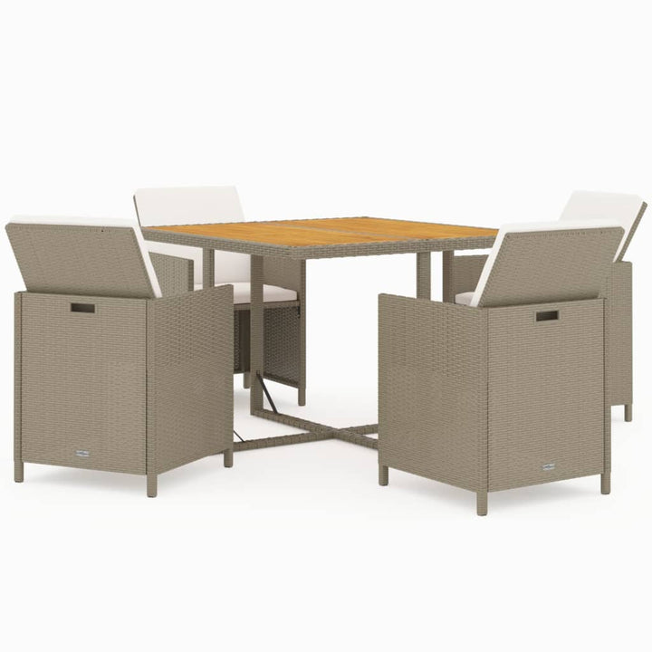 spisebordssæt til haven 5 dele med hynder polyrattan beige