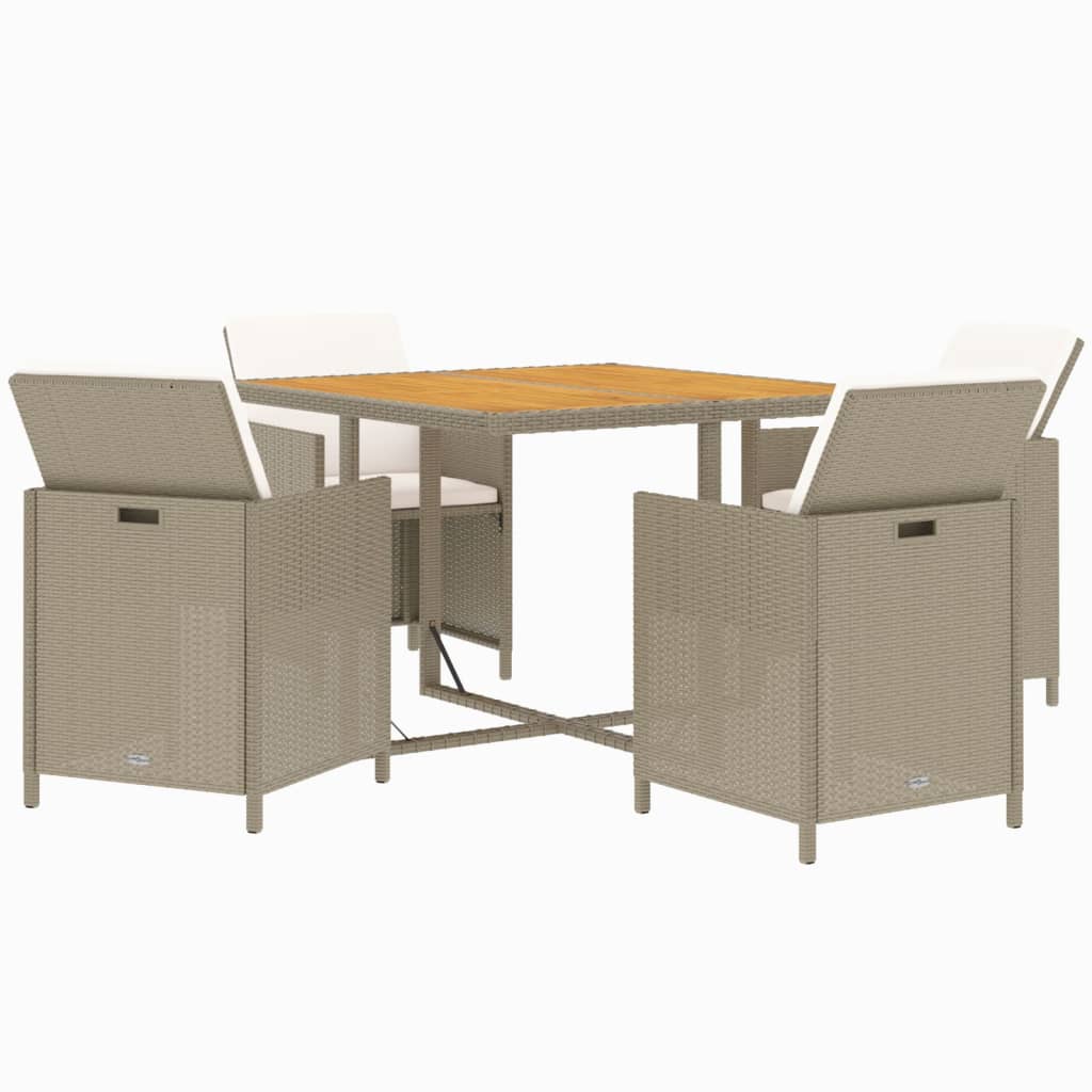 spisebordssæt til haven 5 dele med hynder polyrattan beige