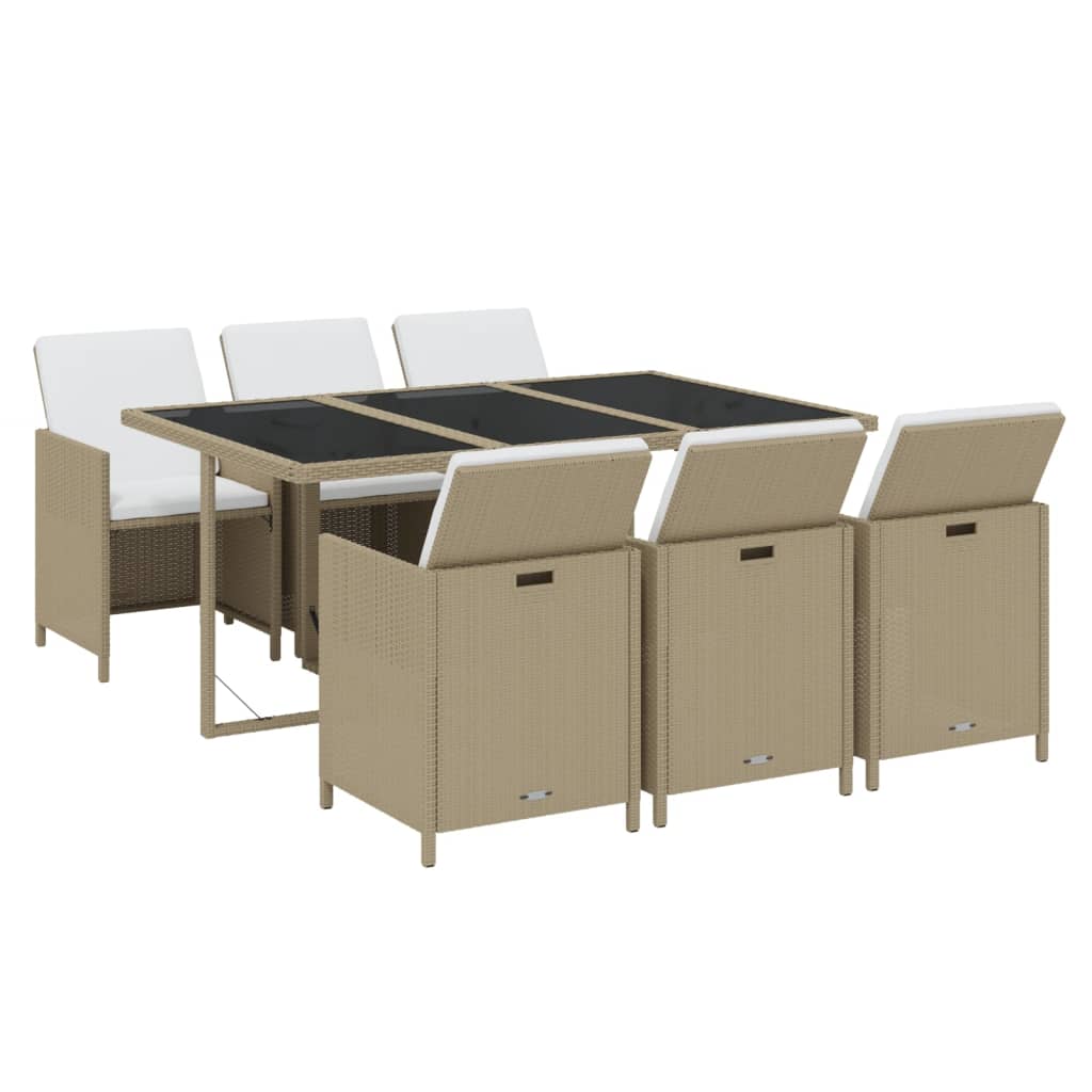 spisebordssæt til haven 7 dele med hynder polyrattan beige