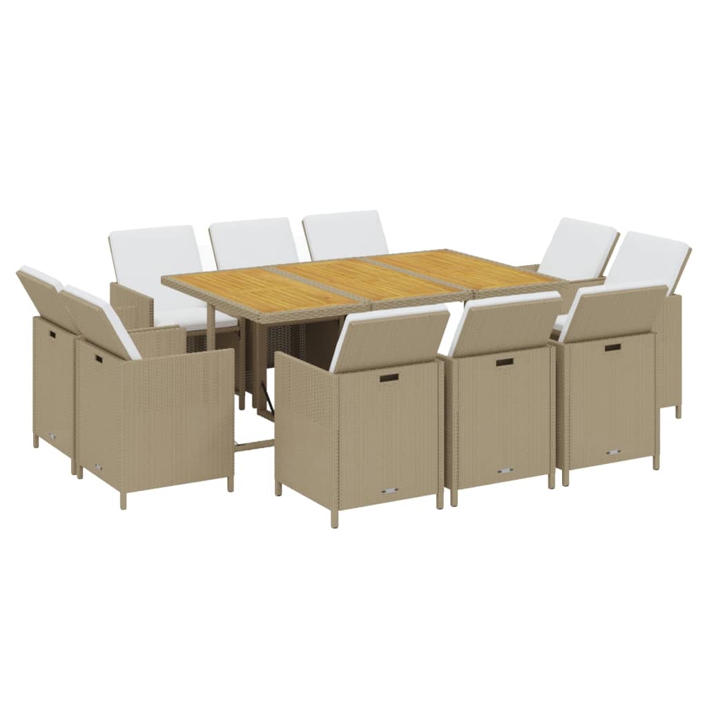 spisebordssæt til haven 11 dele med hynder polyrattan beige