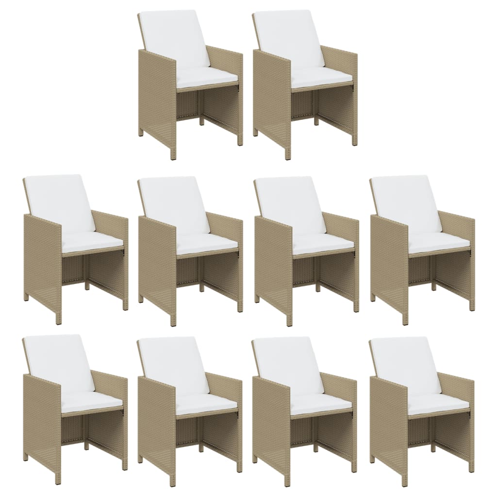 spisebordssæt til haven 11 dele med hynder polyrattan beige