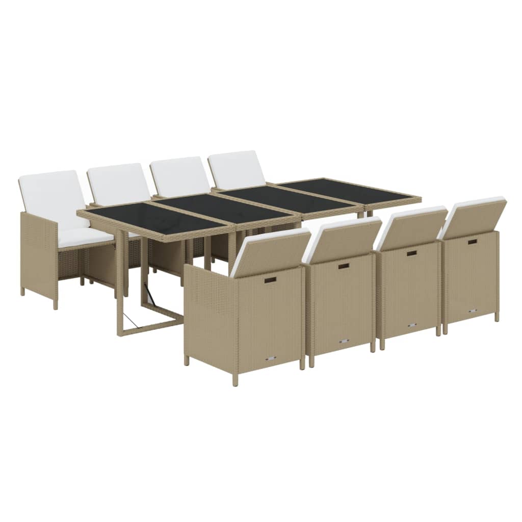 spisebordssæt til haven 9 dele med hynder polyrattan beige