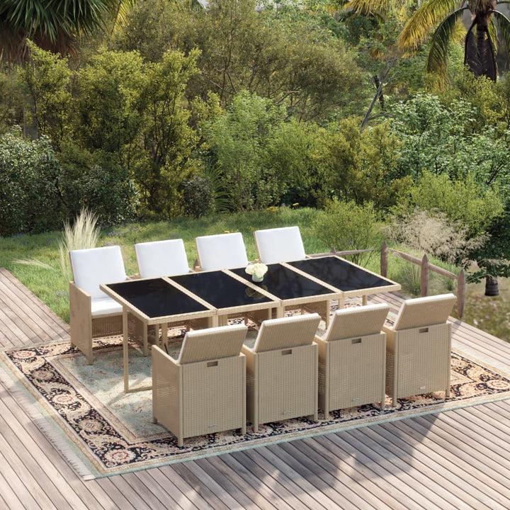 spisebordssæt til haven 9 dele med hynder polyrattan beige