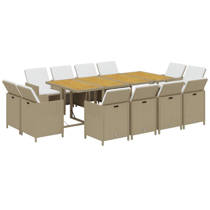 spisebordssæt til haven 13 dele med hynder polyrattan beige