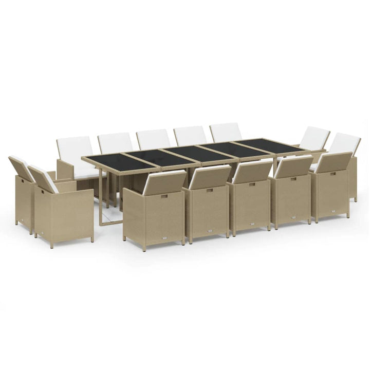 spisebordssæt til haven 15 dele med hynder polyrattan beige
